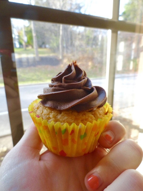 Classic Yellow Cupcakes with Chocolate Frosting - Moist yellow cupcakes with a classic chocolate buttercream frosted on top. - Kate's Sweets